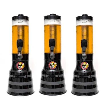 Imagem de 3 Torre De Chopp Beer 2 Litros C/ 2 Refil Giratória Preta Duff - Beer 