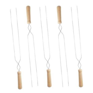 Imagem de 5un Espeto duplo inox cabo madeira churrasco 65cm aço - Araminas