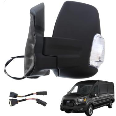 Imagem de Marretoo Substituição do espelho da porta do lado esquerdo do motorista para Ford Transit 2015-2025 150 250 350 350 HD Cargo Van 6 pinos de vidro elétrico, aquecido, braço curto texturizado preto