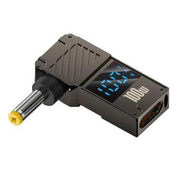 Imagem de CY Adaptador tipo C com entrada USB-C para conector CC de 4,0 x 1,7 mm, ecrã LED inteligente, potência de saída de 100 W, 20 V, 5 A, carregamento PD de 65 W, adaptador para portátil