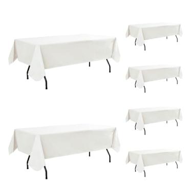 Imagem de Enjoyidea Toalha de mesa de vinil com forro de flanela - pacote com 6 toalhas de mesa de plástico marfim 152 x 250 cm, retangular, impermeável, 1,8 m - pano de óleo resistente para piquenique, festa