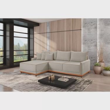 Imagem de Sofá Linho 3 Lugares 264cm com Chaise Lado Esquerdo e Kit Usb Barra
