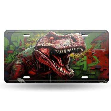 Imagem de Capa de placa de carro 3D elegante adorável de parede de dinossauro - etiqueta de carro de alumínio artística, à prova de ferrugem, design exclusivo - 15 x 30 cm