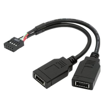 Imagem de chenyang USB 2.0 9 pinos macho 1 a 2 USB 3.1 tipo E Key-A fêmea painel frontal soquete para 9 pinos cabo de extensão de cabeçalho de placa principal 0,49FT