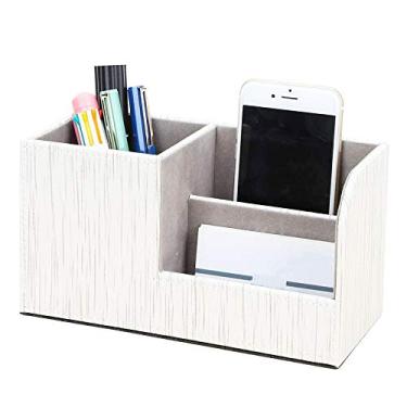 Imagem de Porta-canetas pequeno caixa de lápis de couro PU organizador de mesa suporte para celular suporte de cartão de nome caixa de armazenamento de escritório (cor: preto)