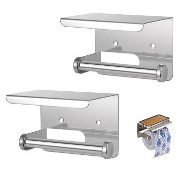 Imagem de Suporte Papel Higienico Inox Kit 2 unidades Lavabo Banheiro Prateleira Porta Objeto Celular Apoio Suporte Parede Resistente Organizaçao