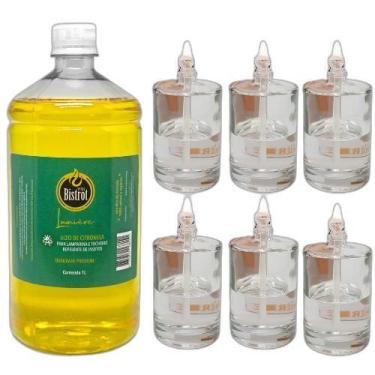 Imagem de Kit 6 Lamparinas Decorativa Cilí Incolor + 1L De Citronela - Velas bis