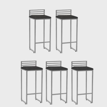 Imagem de Kit 05 Banqueta Alta Com Encosto Núria Balcão Bar Cozinha Bistrô Ferro Cinza Corino Cinza - Ahz Móveis