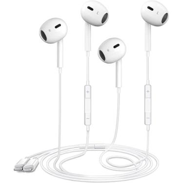 Imagem de 2 unidades de fones de ouvido com fio para iPhone com microfone integrado e controle de volume Plug & Play HiFi Stereo Redução Nosie Fone de ouvido compatível com iPhone 14/13/12/11/XR/XS/X/8/7/SE