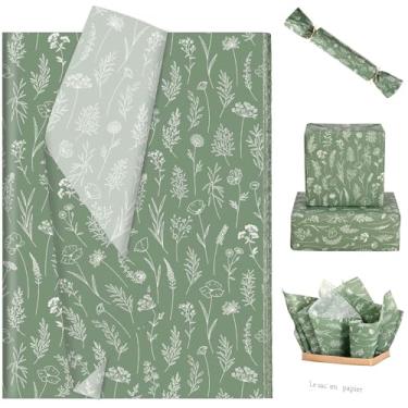 Imagem de Bolsome 100 Unidades De Papel Seda Botânico Verde Para Embrulho Presente, Com Flores Silvestres Sacolas Decorativo Folhagens Chá Panela, Artesanato Faça Você Mesmo, 20 X 14 Polegadas