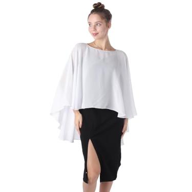 Imagem de Capas de chiffon Capacetes transparentes Xales e capas de noiva Capa longa plus size Poncho capa para mulheres, Marfim, One Size