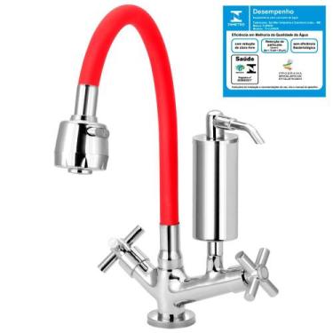 Imagem de Torneira Gourmet Vermelha Filtro Slim Cozinha Mesa C62 - Furkin