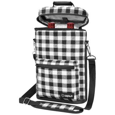 Imagem de Bolsa Térmica Para Transporte de Vinhos até 2 Garrafas, Xadrez, OPUX, Preto