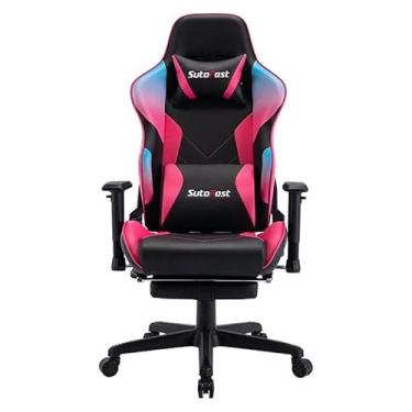 Imagem de FZGGWYHL Braço estilo corrida de jogos, apoio para os pés giratório com encosto de cabeça, apoio lombar retrátil, almofada lombar ajustável, resistente e ergonômico, mesa de escritório, confortável