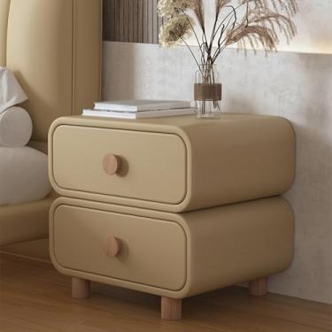 Imagem de ZDJZMGZ Mesa de cabeceira com 2 gavetas, mesa de cabeceira para quarto, fácil de montar, pequeno armário de armazenamento com alça amarelo claro 40 cm/15,7 pol