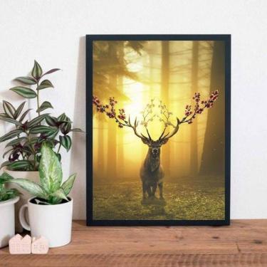 Imagem de Quadro Alce Com Chifre De Flores 33X24Cm - Madeira Preta