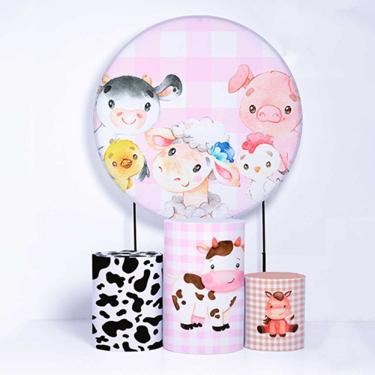 Imagem de Kit Painel de Festa Redondo de 1,30m e Trio de Cilindros Fazendinha - Fera Print