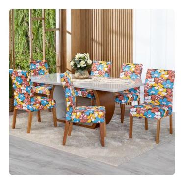 Imagem de Kit Capa De Cadeira Estampadas Mesa Jantar 6 Lugares Malha Gel - Shop 