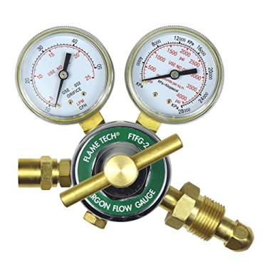Imagem de Flame Tech Flow Gauge Argon Regulator, Easy to Read 2” Dual-Scale Gauges, Ideal Welding Tool, Sturdy Construction, Comes Packaged in a Black Box, Tested in The USA