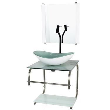 Imagem de Gabinete De Vidro Cuba Oval 40Cm Inox Marmore Branco