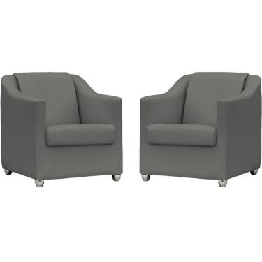 Imagem de Kit 2 Poltronas Mila Corino Cores Pé De Plástico Cromado - Cinza Corino