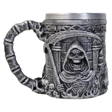Imagem de Caneca Caveira Exu Umbanda Candomblé Chopp Resina Inox 350ml (Prata)