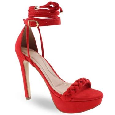 Imagem de Sandália Modarpe Meia Pata Salto Alto Fino Feminina M12 (Vermelho, BR, Adulto, Numérico, 36)