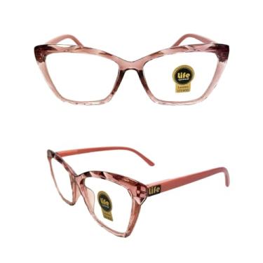 Imagem de Armação Óculos Grau Gatinho Ondulado Rosa Transparente Para Leitura Perto (+1.75)