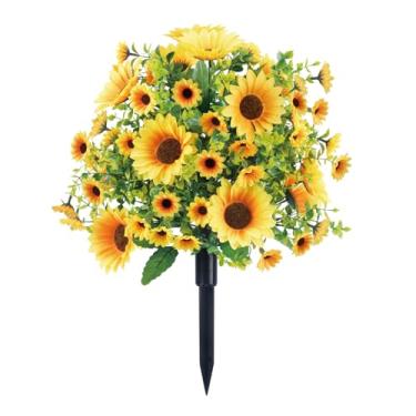 Imagem de JJaydaily Girassol artificial de 55 cm com estaca de plástico, flor falsa amarela para decoração de jardim, jardim, gramado, pátio, decoração de plantas duráveis para todos os climas, à prova de