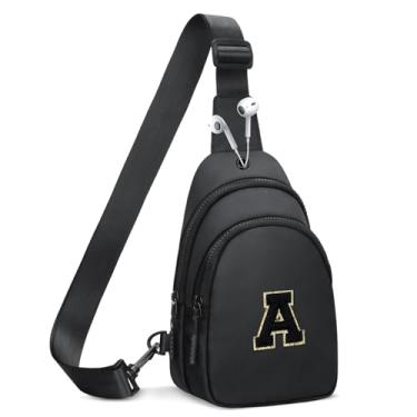 Imagem de CLOUDWINGS Pequena bolsa tiracolo com inicial transversal para meninas e mulheres, pochete infantil fofa, presente personalizado para meninas de 8, 9, 10, 11, 12, 13 anos, Preto, A