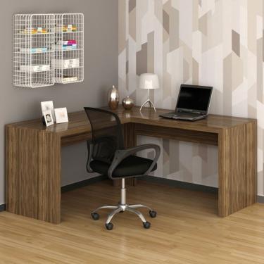 Imagem de Mesa Para Escritório Em L Angular Me4116 Com Cadeira Diretor Tela Mesh Tok 3310 Nogal/preto