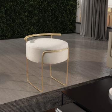 Imagem de Puff Redondo Em Linho Com Base Dourada Ivar Bege Claro