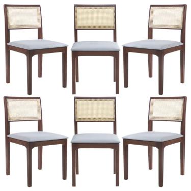 Imagem de Kit 06 Cadeiras Sala De Jantar Madeira Maciça Nivea Tela Rattan Sextavano Linho Cinza/amêndoa G55 - Gran Belo