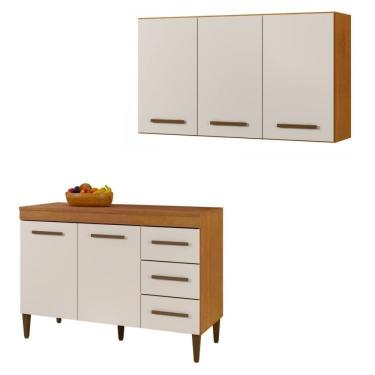 Imagem de Conjunto Armário Aéreo 3 Portas E Balcão Com Tampo 2 Portas 3 Gavetas Nature/off White