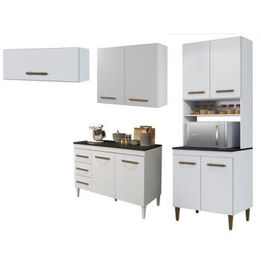 Imagem de Conjunto Paneleiro 4 Portas Balcão Com Tampo Aéreo 2 Portas E 1 Aéreo Basculante Branco