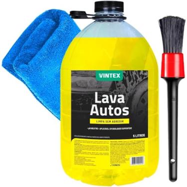 Imagem de Kit Shampoo Automotivo Vintex Lava Autos 5l Concentrado Neutro Pincel Detalhamento Toalha 30x30cm Karbox