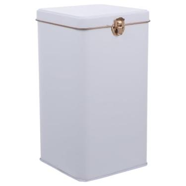 Imagem de Luxshiny Caixa De Lata Vazia Com Tampa, Chá Folha Flandres, Recipientes Vintage Para Armazenamento Biscoitos, Potes Quadrados Metal Folhas Soltas, Organizador Café, Açúcar, Branco