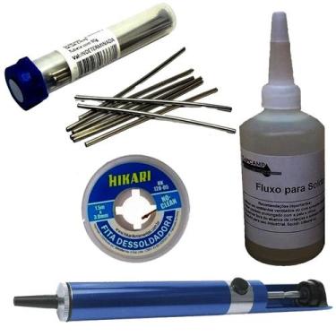 Imagem de Kit Salva Chip Fluxo Malha Dessoldadora Sugador solda Hikari