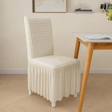 Imagem de Capa elástica para cadeira de jantar, 1 peça, com saia longa, capa removível universal para festa de casamento, banquete, begie, 1 peça