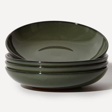 Imagem de Pokini Conjunto de 4 tigelas de massa, tigela de salada com esmalte reativo, 850 g, segura para micro-ondas e lava-louças, tigelas grandes para servir frutas/sopa/macarrão/sobremesa, verde escuro