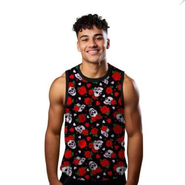 Imagem de Camiseta Regata Verão Estilo Moda Praia Flores Rosas Cartoon Vermelho 