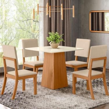 Imagem de Mesa de Jantar 4 Lugares Bela Nature/Off White/Linho - Pnr Móveis, Beg