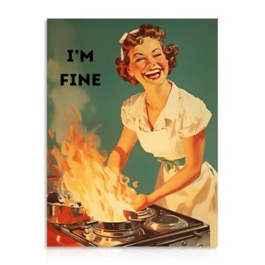 Imagem de Dazzlewall Arte de parede engraçada de cozinha, decoração de parede vintage dos anos 50 com decorações de dona de casa feliz para casa quarto sala de jantar 12×16 em sem moldura