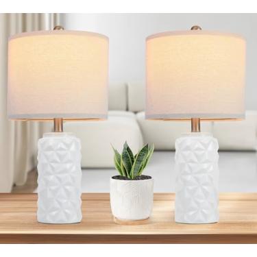 Imagem de WEITERS Luminária De Mesa Triangular Cerâmica 22" Branca, Abajur Lateral Para Quarto, Sala Estar, Moderna, Estilo Fazenda, Cabeceira, Escritório, Dormitório