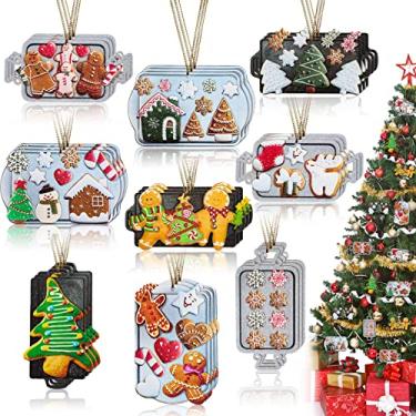 Imagem de Conjunto de 27 peças de enfeite de árvore de Natal hortelã biscoito de gengibre bandeja de cozinha ornamentos de madeira colorido bengala doce floco de neve estrela meia alce ornamento de cozinha com cordas para decorações de festa de Natal