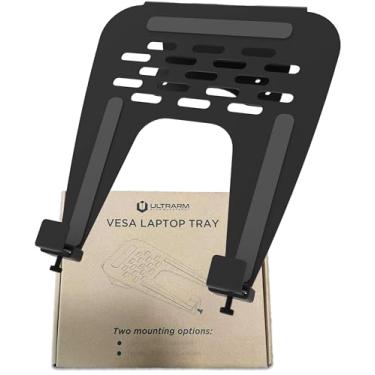 Imagem de ULTRARM Suporte de aço para notebook para suporte de mesa de braço de monitor compatível com furos de montagem VESA 75/100, capacidade de 13 kg com plataforma de resfriamento ventilada, design suave