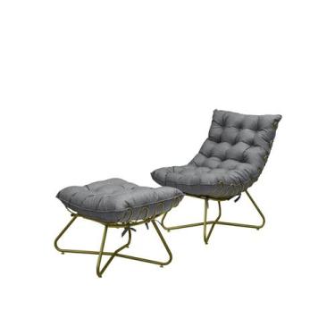 Imagem de Poltrona Costela Decorativa e Puff Eva Dourado-Linho Grafite - METAL M