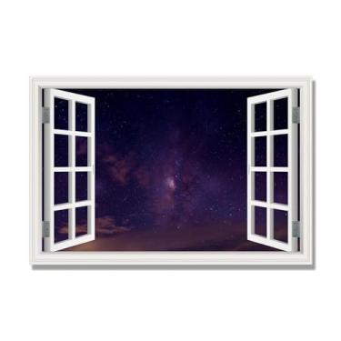 Imagem de NHLDZYH Janela de arte de parede com impressão em tela. Visualização de janela falsa. Impressão de imagem natural em tela. Arte de parede para sala de estar (céu estrelado à noite 04) 50 x 75 cm-19,7