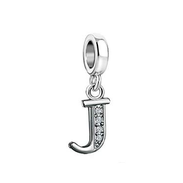 Imagem de MiiFort Pingente com letra J para pulseiras Pandora Charms para mulheres, nome, família, alfabeto, prata, zircônia cúbica