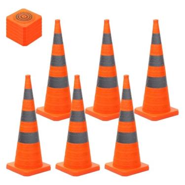 Imagem de PATIKIL Pacote com 6 cones de trânsito dobráveis de 90 cm, cones de segurança laranja com colarinho refletivo, cones de cuidado para estacionamento, treinamento, prática, emergência na estrada